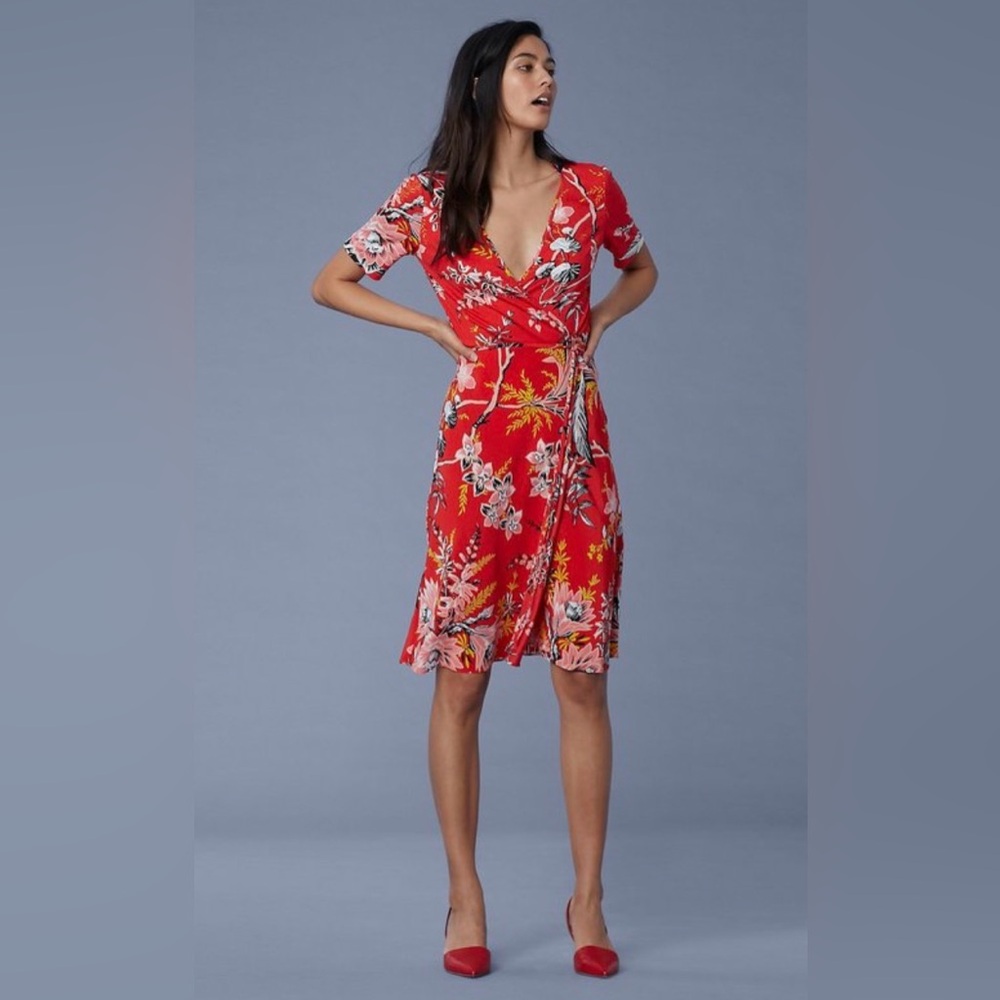 Diane Von Furstenberg Red Silk Floral Wrap Dress